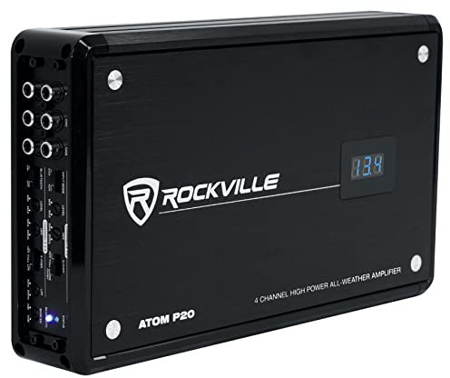 Rockville Atom P20 Marine/ATV/Car Bluetooth Amplifier 1600w Peak/440w RMS 4 Channel w/Volt Meter, Black