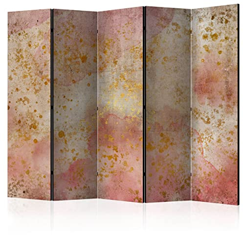 decomonkey Paravent Raumteiler Innen Abstrakt 225x172 cm 5 Teilig Beidseitig Room Divider Wall Raumteiler Stehend Trennwand Sichtschutz Spanische Wand Sichtschutzwand Wohnzimmer Holz Beton Rosa