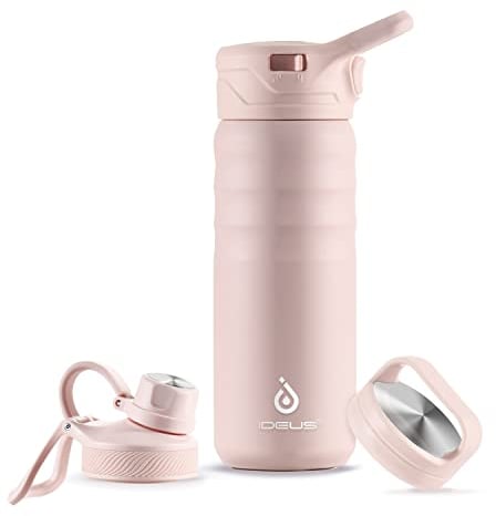 IDEUS Vacuum Insulated Water Bottle, Stainless Steel Double Wall Flask Metal Sports Canteen with Leak-Proof Screw Cap (Light Pink, 18oz (540ml))