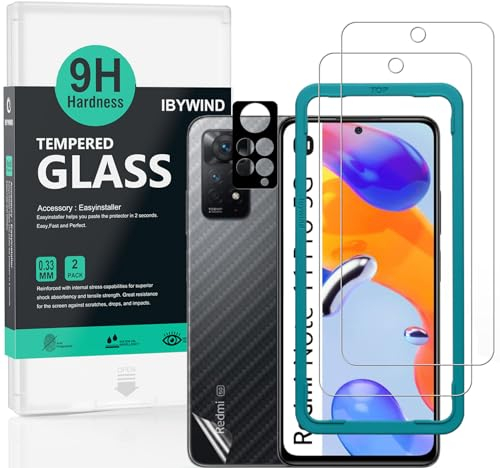 Ibywind 2 pièces Verre Trempé de Protection pour Redmi Note 11 Pro 5G/4G 6.67,avec Métal Protecteur D'écran de Caméra,Protection arrière Effet Fibre de Carbone