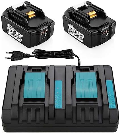 XNJTG Batteria 18V 5Ah per 18V con Caricabatterie DC18RD DC18RC per Batterie BL1850 BL1860 BL1850B BL1860B BL1830 BL1840
