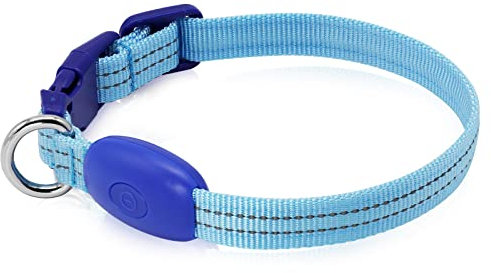 KOSKILL Leuchthalsband Hund Wiederaufladbare USB LED Hundehalsband Wasserdichtes Leuchtendes Hunde Halsband Einstellbare Super Helle für Kleine Hunde (Blau, S)