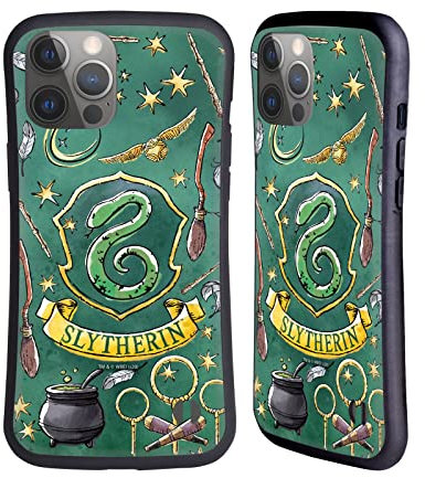 Head Case Designs Officially Licensed Harry Potter Slytherin Pattern Deathly Hallows XIII Hybrid Case Compatible With Apple iPhone 14 Pro Max