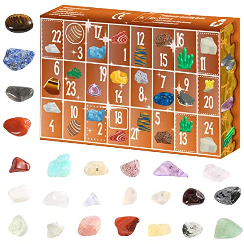 M 24pcs Heilung Kristall Advent Kalender Box Ore Minerals Rocks Weihnachten Countdown -Kalender kreative frühe Bildung Spielzeug Spaß Edelstein Spielzeug Überraschungen Kinder