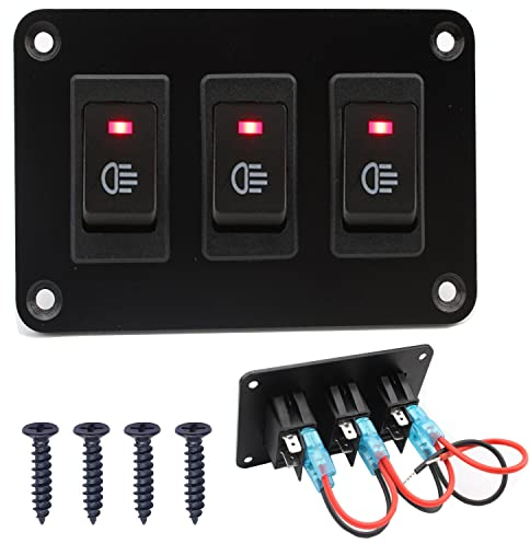 RUNCCI-YUN 3 Gang 12V pannello interruttore, Pannello interruttore a bilanciere 4 Pin On Off Toggle interruttori luce Rosso pannello impermeabile per 12V/24V Marine Boat RV Truck Car ATV