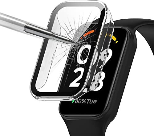 ZoRoll Cover Compatibile con Xiaomi Redmi Smart Band 2, PC Custodia Rigida con Vetro Temperato, Protezione Completa 9H Anti-Graffio Cover Compatibile con Xiaomi Redmi Smart Band 2 - Trasparente