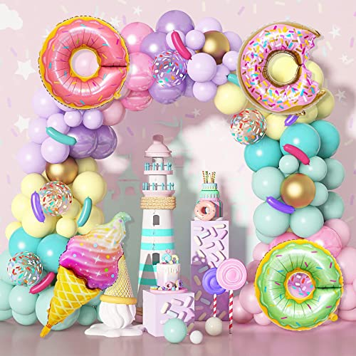 139Pcs Donut Dessert Ballons Girlande Bogen Kit, bunte Konfetti Donut Eis Creme Folie Ballons für Kinder Geburtstag Party Baby Dusche Dekorationen Zubehör