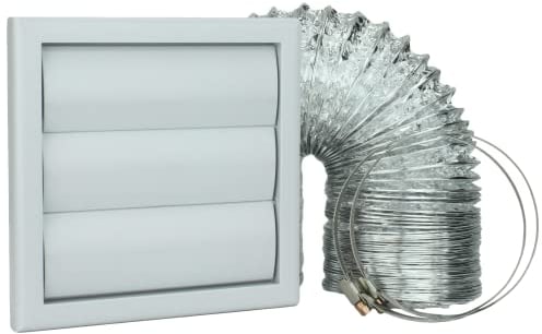 VENTS Cooker Hood Duct Vent Kit, 150mm (6-inch) Diameter. Grey Louvered Grille, 2 Jubilee Clips, 3 Meters Semi-Rigid Metal Aluminium Ducting