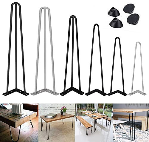 AUTOFU Set of 4 Table Legs 3 Rod Hairpin Legs 34inch/86cm Heavy Duty Metal Furniture Legs for Bar Counter Bench, Mid-Century Modern Style, with Protector Feet and Screws