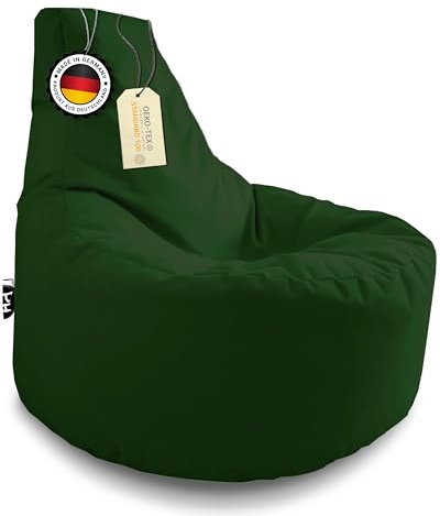 PATCH HOME Gamer Kissen & Lounge Sitzsack – befüllbar mit Reißverschluss, gefüllt mit Styropor, geeignet für In- & Outdoor. Perfekt als Gaming Sessel Sitzkissen (Dunkelgrün, Ø 65cm x Höhe 70cm Junior)