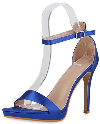 VAN HILL Damen High Heels Stiletto Satinoptik Elegant Schuhe 840414 212663 Blau 41