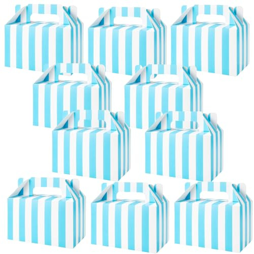 24Pcs Gift Boxes Blue White Striped Gable Box Mailer Box Paper Box Party | 15x9x9cm DIY Cardboard Letter Postal Candy Snack Goodie Wedding Birthday Anniversaries Goods Festival Package Gift