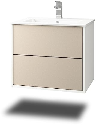 Stil.Zeit Evelia Badmöbel inkl. Waschbecken | Waschtisch mit Unterschrank 60.5 cm | Weiß/Creme | Push-to-Open/hängend