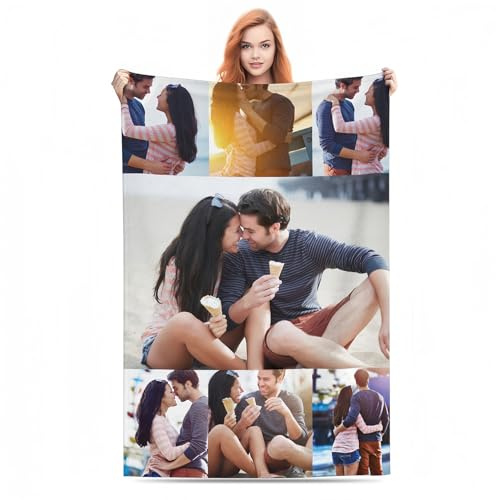 Bbflyper Coperta Personalizzata con Foto,Coperta in Pile Plaid Personalizzata con Testo Immagine 1-8 Regalo per Anniversari,Marito,Bambini-7Foto,100 x 150 cm