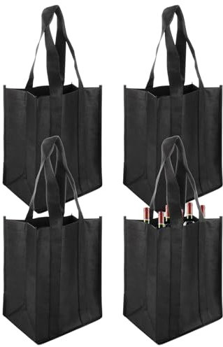 APACALI 4PCS Sac à Bouteilles pour 6 Bouteilles, 31 x 25 x 18 cm Compartiment Noir Réutilisable avec Poignée de Transport, Sac Cadeau pour Vin, Camping
