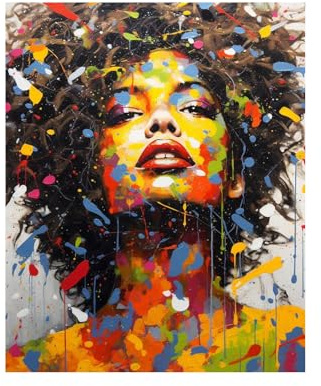 veces Images sur toile pour femmes africaines, Aquarelle Abstraite Femme Impressions sur toile abstraites Peintures sur Tableau Decoration Murale Salon Chambre - 60x90cm Sans cadre