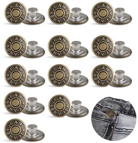 12 Stück Hosen Ersatz Knöpfe,Repair knopf,Bronze-Reparaturknöpfe, 20mm Verstellbare Jeansknöpfe,Jeansknöpfe Zum Einschlagen für Jeans,Taschen,Kleidung, Handtaschen,Schuhe und Hüte
