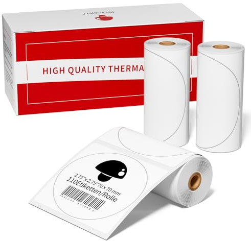 Phomemo Runde Selbstklebende Thermo Etiketten, 2.75''x2.75'' (70x70mm) für M220/M221/M250/M200 Etikettendrucker, Barcod,Adress,Post,Marken,Geschäfts,Haushaltsetiketten,Schwarz auf Weiß,3 Rollen
