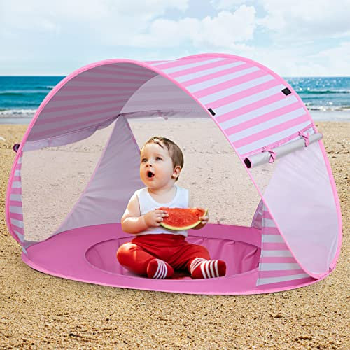 Tienda Playa Bebe, CeeKii Tienda de Playa para Bebés con Pequeña Piscina Automática Plegable Protección Solar Anti UV 50+ Ventilación Pop-up Tienda 120 x 80 x 70 cm