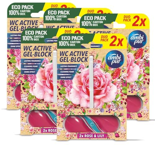 Ambi Pur WC Active Gel-Block 2x45g Rose & Lily - WC Duft (5er Pack)