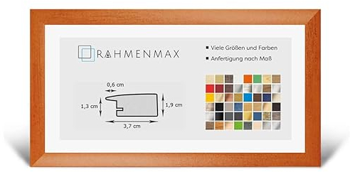 RahmenMax® Toskana Bilderrahmen Holz 33x98 cm zum Aufhängen/Bilderrahmen Maßanfertigung möglich/MDF Posterrahmen/Bilder Rahmen in Orange gewischt mit Acrylglas/Puzzle Rahmen
