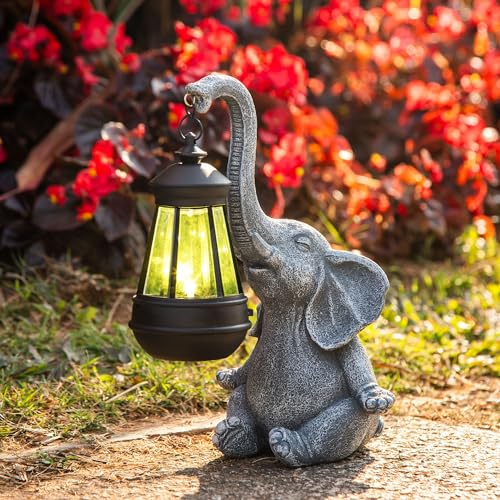 Oppakou Geschenke für Frauen Mama Oma, Elefanten Gartendeko Gartenfiguren mit Wetterfest LED Solar Laterne für Draußen, Teichdeko Balkon Deko Geburtstagsgeschenk für Frauen Männer Mama Freundin