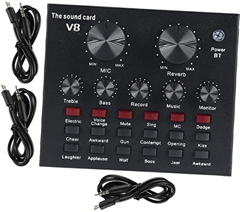 Hoement Professionelle Soundkarte mit 800 Kondensatormikrofon Metall Schwarz Lautstärke und Hallregler für Livestreaming und Aufnahme