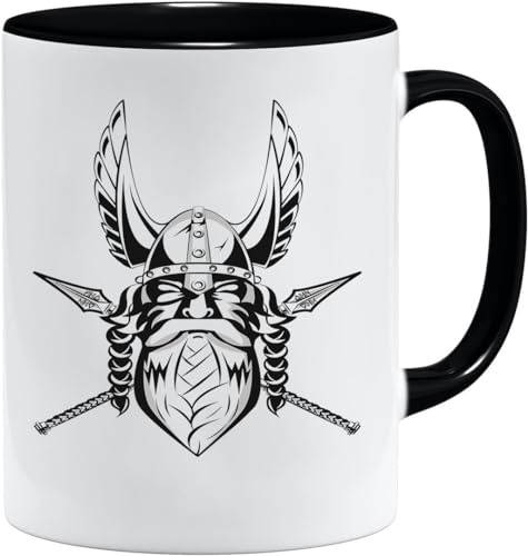 Nordisches Wikinger Tasse | Becher Geschenk Geschenkidee für alte Männer Papa Opa Kaffeetasse Wikinger-Motiv Totenkopf bierkrug thors hammer (VIKING015)
