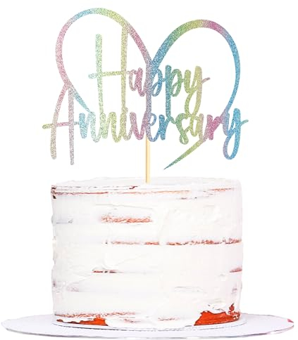Sumerk 1 PC Happy Anniversary Cake Topper Anniversary Party Cake Decorations Rainbow