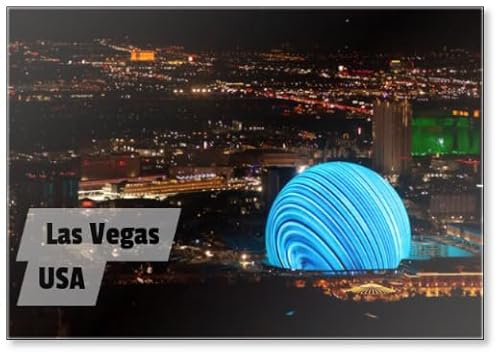 Kühlschrankmagnet Las Vegas, Nevada, USA - Die MSG Sphere leuchtet bei Nacht