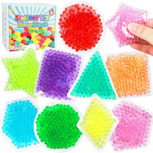 9Pcs Water Beads Sensory Toys Stress Balls for Adults Kids, Sensory Water Beads Toys for Autism, Squishy Fidget Toys Sensory Bean Bags Learning Toy, Ice Pack Cold Compress for Kids
