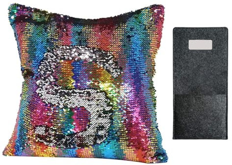 1 Pailletten-Kissenbezug, 1 Filztasche, Dekorativer Kissenbezug, Regenbogen-Kissenbezug, Heim-Kissenbezug