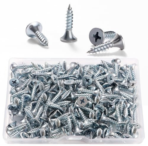 VooGenzek 150 PCS M3.5 * 16 mm Coarse Thread Point Drywall Screws, Phillips Countersunk, Plasterboard Wood Screws, for Plasterboard, Drywall and Wood, Silver
