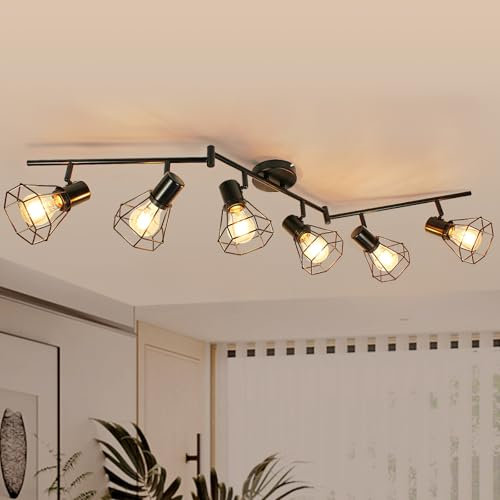 HiBay LED Deckenstrahler 6 Flammig E27 Deckenleuchte Wohnzimmer Vintage Schwenkbar 350° Deckenbeleuchtung für Schlafzimmer Flur, max. 60 Watt Ohne Leuchtmittel