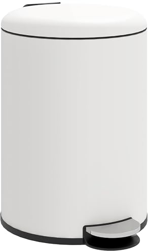 HOMCOM Mülleimer 20 L Treteimer mit Softclose-Deckel und Pedal, Abfalleimer inkl. Inneneimer Abfallsammler, für Wohnzimmer, Büro, Metall, Cremeweiß, 36 x 30 x 44,5 cm