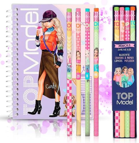 TOPModel Bleistift-Set & TOPModel Notizbuch – Kreatives Schreibset für junge Designerinnen, mit stylischen Bleistiften und farbenfrohem Notizbuch – Ideal für Schule, Alltag und kreative Ideen!