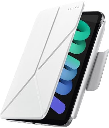 pitaka Hülle für iPad Mini 7/6 Magnetische Hülle für iPad Mini A17 Pro 2024 & iPad Mini 6 2021 Ultraleichte Schutzhülle mit Stifthalter Mehrwinkliger Stand us PU Leder Weiß [MagEZ Folio 2]