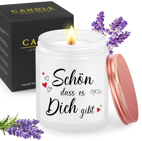 MOTONG Geschenke für Frauen, 200g Lavendel Aroma Kerze 30-38 Stunden Brenndauer Geburtstagsgeschenk für Frauen Geschenke für Freundin Oma Mama Papa Partner Thanksgiving Muttertag