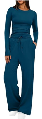 AMhomely Women's Tracksuit Two Piece Outfit Skims Dupe Long Sleeve Crop Top and Low Rise Flare Pants Set Lounge Sets 2 Piece Y2k Outfits Yoga Trousers Lounge Sets
