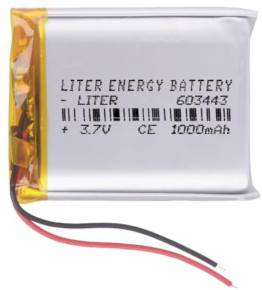 Batterie 603443 LiPo 3.7V 1000mAh 3.7Wh 1S 5C Liter Energy Battery per l'elettronica Ricaricabile Telefono Portatile Smartwatch Orologio GPS - Non adatto per Radiocomando 45x34x6mm (1000mAh|603443)