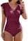 Yuson Girl Maillot de Bain Femme 1 Pièces Gainant Sexy Col en V Volants Maillots Une Pièce Contrôle Ventre Plat Push Up Monokini Elégant Vintage Rembourré Froncé Amincissant Swimsuit(Burgundy, XL)