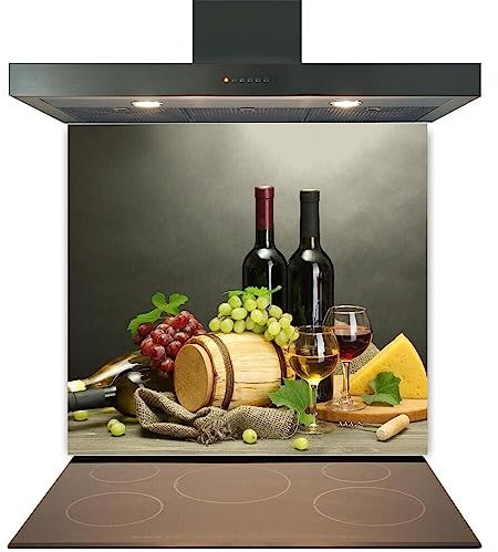 Kitchen Glass Splashback Heat Resistant Toughened Glass - Cheese & Wine Design - 60cm (w) x 80cm (h)