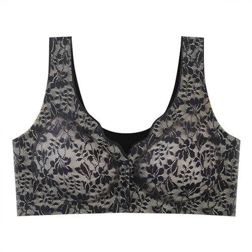 Anello Sottile in Acciaio Senza Pizzo Confortevole Biancheria Intima Traspirante Reggiseno Femminile con Fibbia Brater di Grandi Dimensioni Gilet con Reggiseno Senza Spalline Invisibile (Black, L)