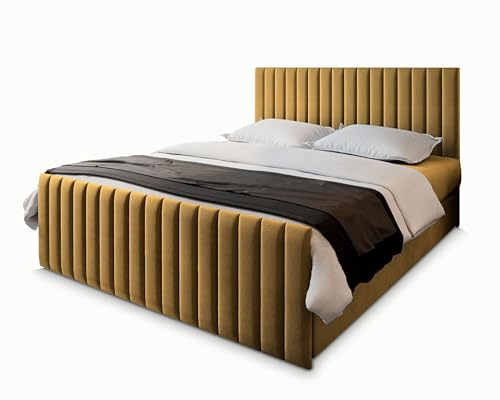 Masseno Boxspringbett Arion 180x200 cm Komplett-Set mit Matratze und Topper, Polsterbett mit Zwei Bettkästen -Gelb, Kronos 01