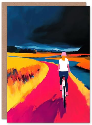 Artery8 Greeting Card Bicycle Dream Bike Ride Colourful Landscape For Her Woman Birthday Card