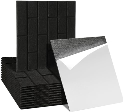 Ansobea 12 Stück Akustikplatten Selbstklebend 30x30x0.9cm Akustikpaneele Schwarz Gefühlt Ziegeltyp Wand Panel für Studio, Büro, Akustische Behandlung und Wanddekoration