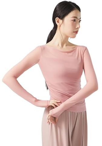 HEARTTOUCH Ballettjacke Damen Tanzjacke Langarm Ballett Wrap Top Tanz Yoga Shirts Slim Fit Gym Tops Wickelbluse Ballett Shirts Tanzbekleidung (Rosa,XL)