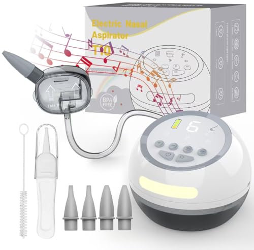 Aspirateur Nasal Bebe Électrique de Table avec 6 Niveaux D'Aspiration, Electrique Mouche Bebe avec Stockage Liquide de Grande Capacité, Recharge USB avec 4 Embouts, Musique, Bruit Blanc et Lumières