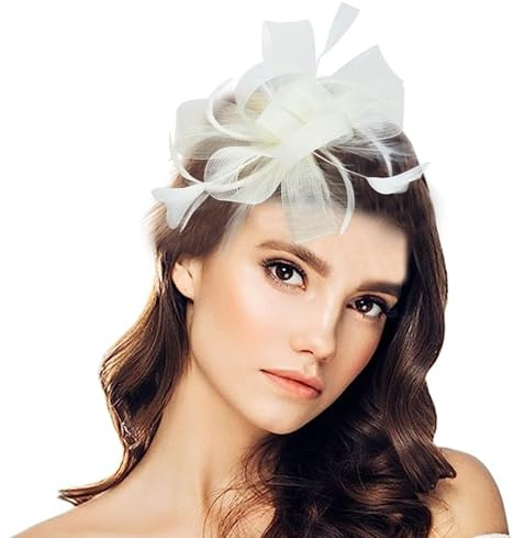 Ladies Fascinators Hat Feather Hair Fascinator Flower Mesh Feathers Headband Wedding Headwear Bridal Hair Clip Headpiece Ladies Race Royal Ascot Pillbox Hat Cocktail Tea Party Headwear for Women
