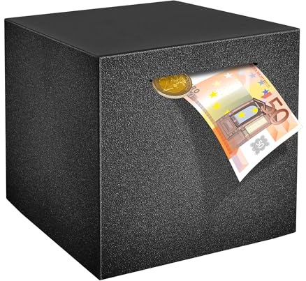 Spardose Erwachsene Groß Edelstahl Safe Sparbüchsen, Muss zum Öffnen Zerbrechen, Geldspardose Geld Sparen für Erwachsene und Kinder, Schwarz 15 * 15cm